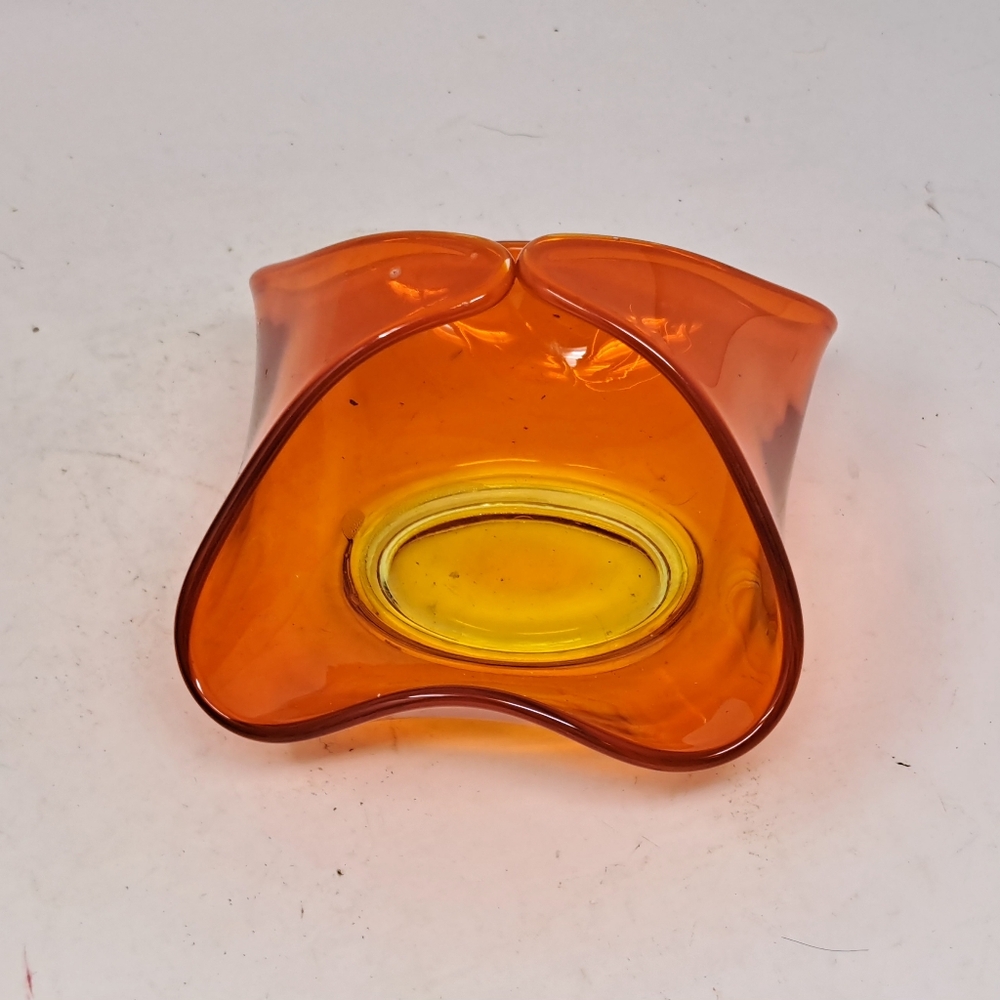 Vintage Orange Viking Glass Pinched Basket